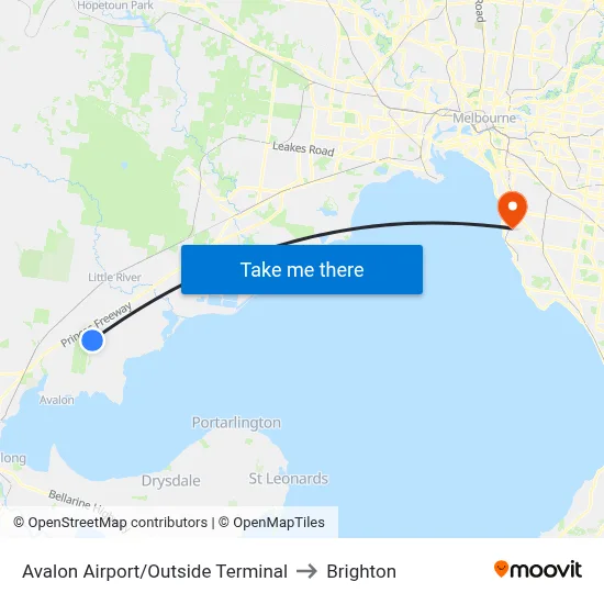 Avalon Airport/Outside Terminal to Brighton map