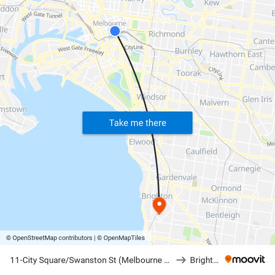 11-City Square/Swanston St (Melbourne City) to Brighton map