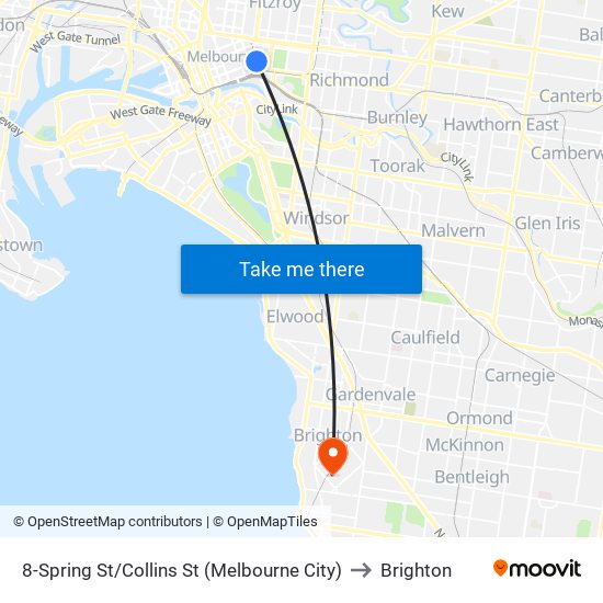 8-Spring St/Collins St (Melbourne City) to Brighton map