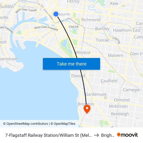 7-Flagstaff Railway Station/William St (Melbourne City) to Brighton map