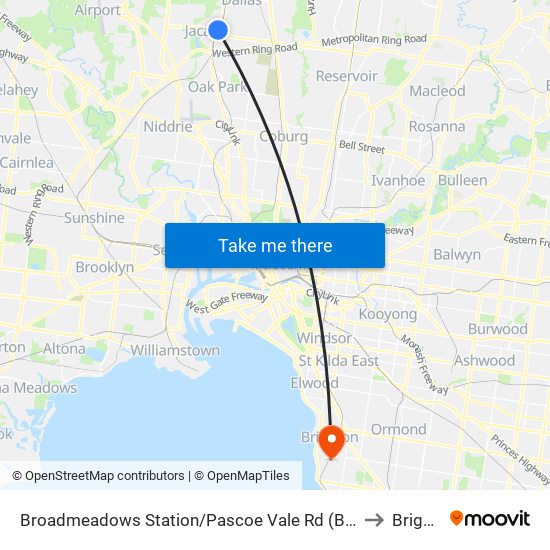 Broadmeadows Station/Pascoe Vale Rd (Broadmeadows) to Brighton map