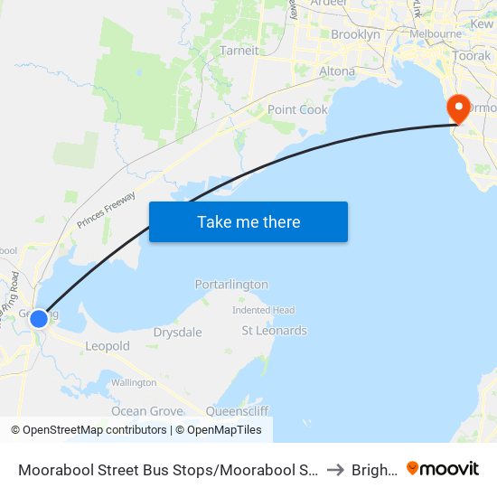 Moorabool Street Bus Stops/Moorabool St (Geelong) to Brighton map