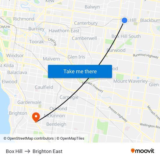Box Hill to Brighton East map