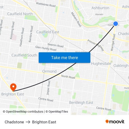 Chadstone to Brighton East map