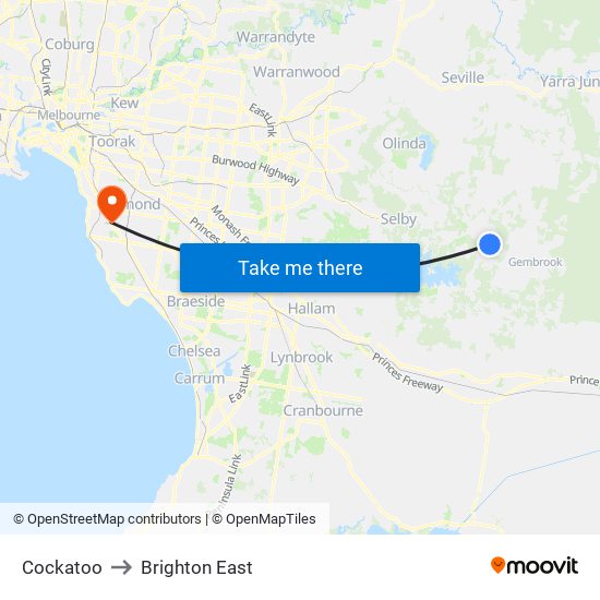 Cockatoo to Brighton East map