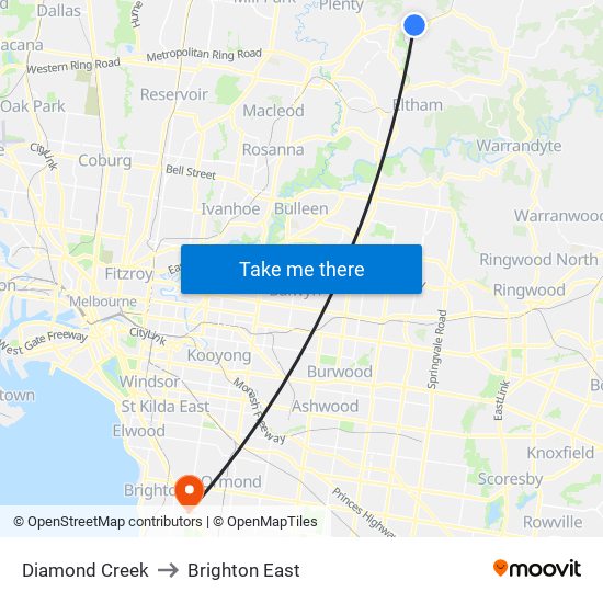 Diamond Creek to Brighton East map