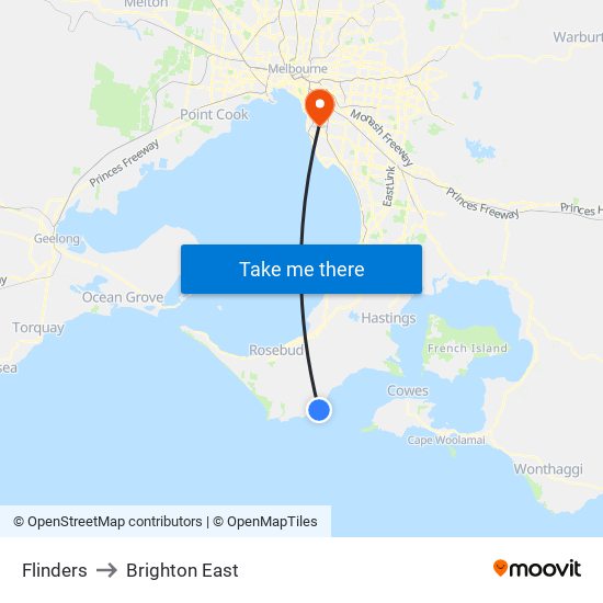 Flinders to Brighton East map