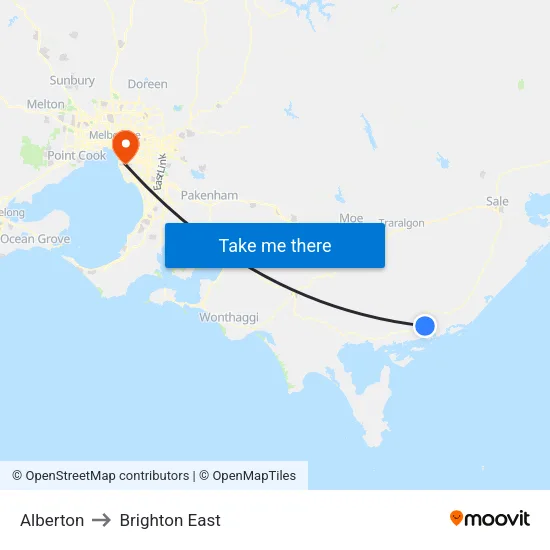 Alberton to Brighton East map