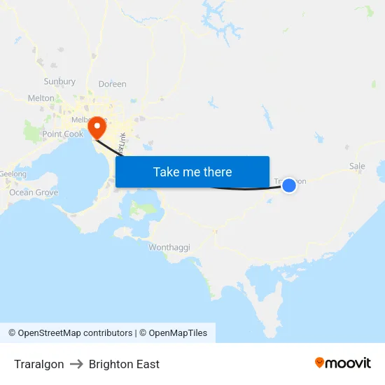 Traralgon to Brighton East map