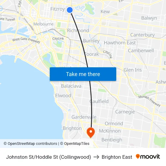 Johnston St/Hoddle St to Brighton East map