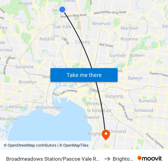 Broadmeadows Station/Pascoe Vale Rd (Broadmeadows) to Brighton East map