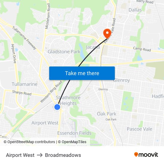 Airport West to Broadmeadows map