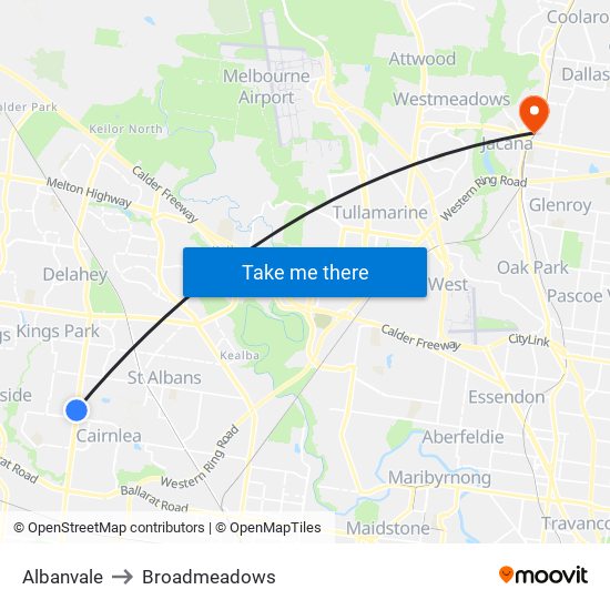 Albanvale to Broadmeadows map