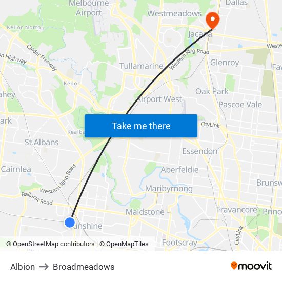 Albion to Broadmeadows map