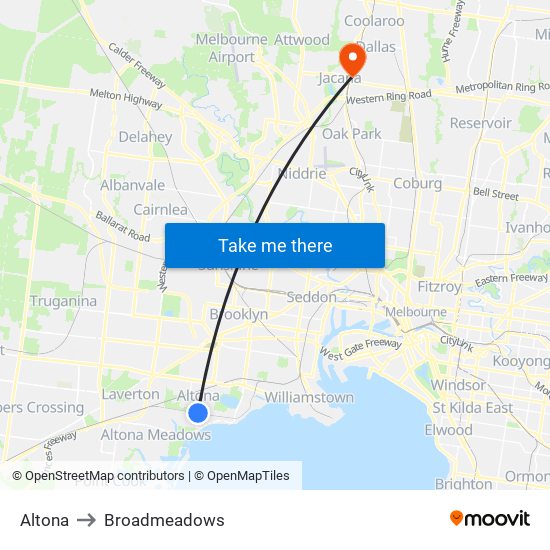 Altona to Broadmeadows map