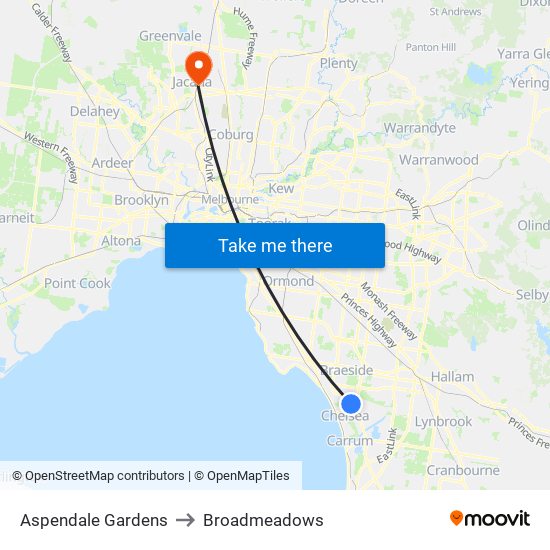 Aspendale Gardens to Broadmeadows map