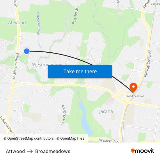 Attwood to Broadmeadows map