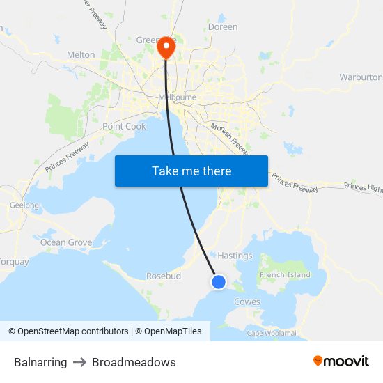 Balnarring to Broadmeadows map