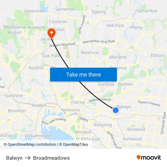Balwyn to Broadmeadows map