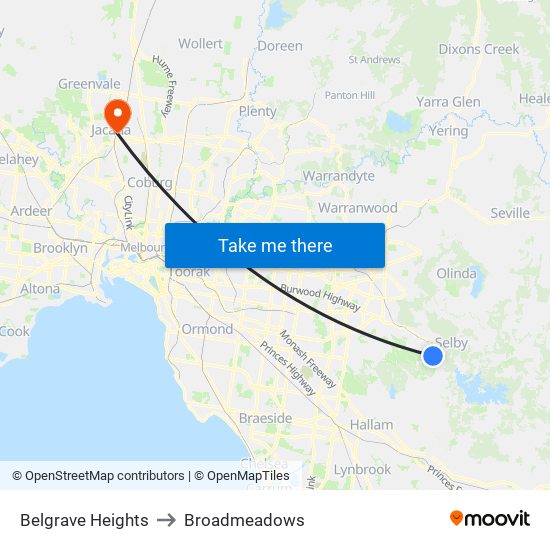 Belgrave Heights to Broadmeadows map