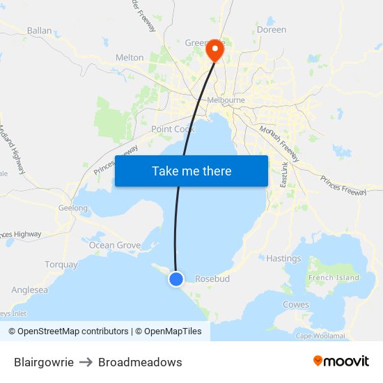 Blairgowrie to Broadmeadows map