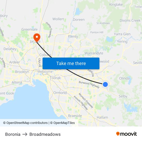 Boronia to Broadmeadows map