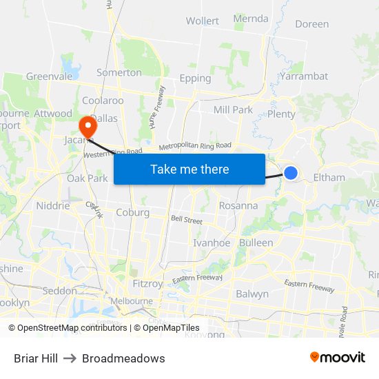 Briar Hill to Broadmeadows map