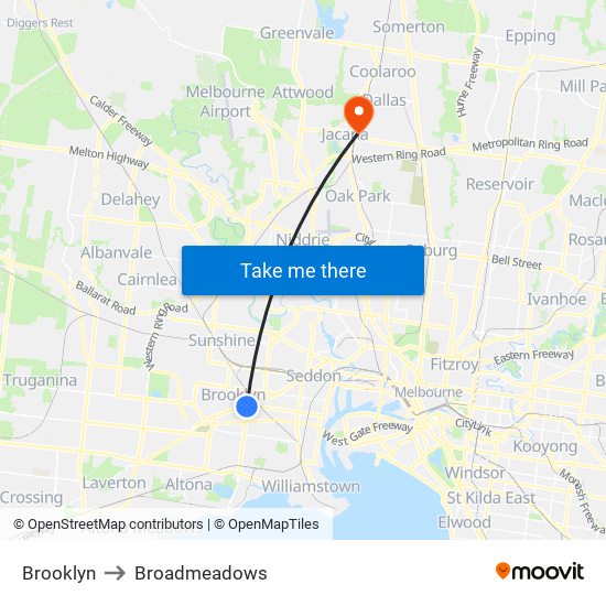 Brooklyn to Broadmeadows map