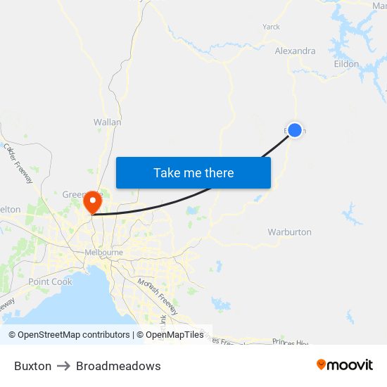 Buxton to Broadmeadows map