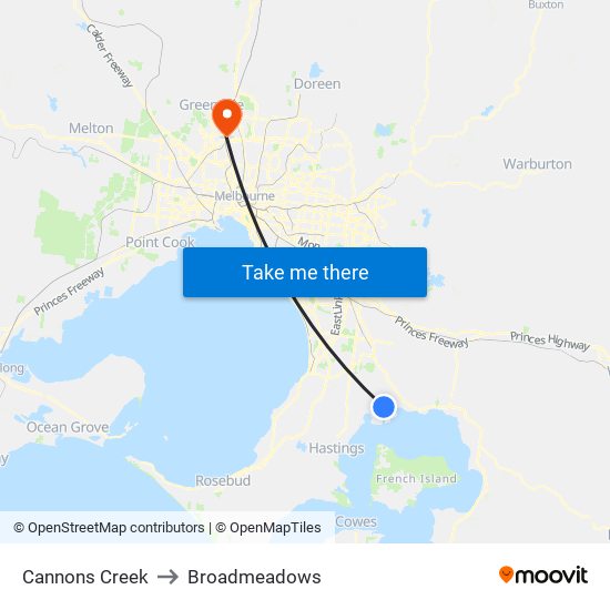 Cannons Creek to Broadmeadows map