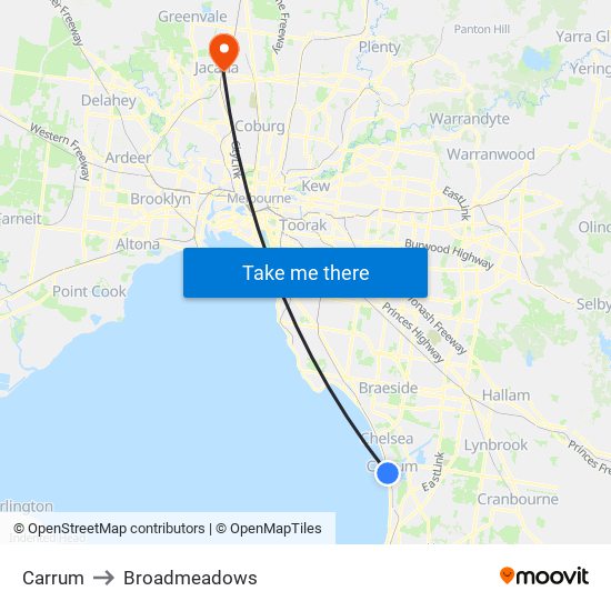 Carrum to Broadmeadows map