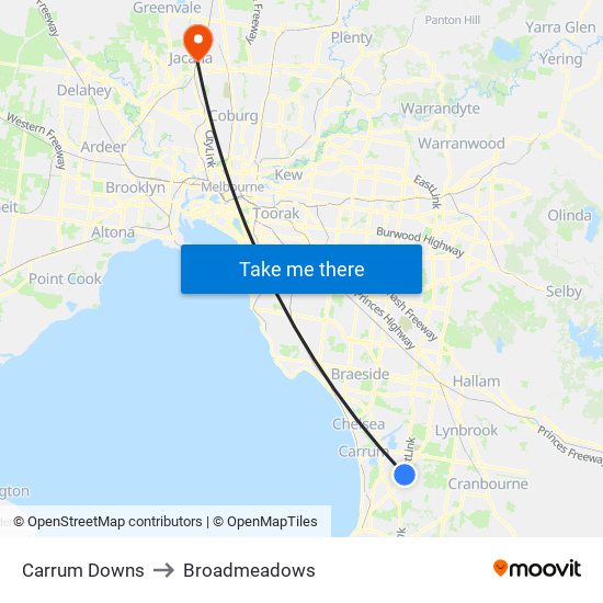 Carrum Downs to Broadmeadows map