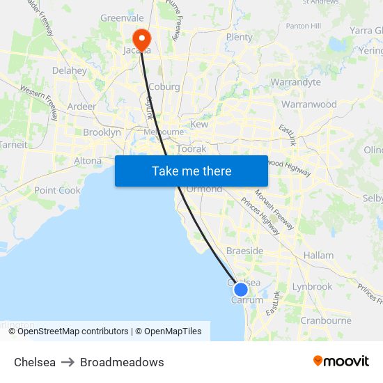 Chelsea to Broadmeadows map