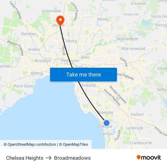 Chelsea Heights to Broadmeadows map