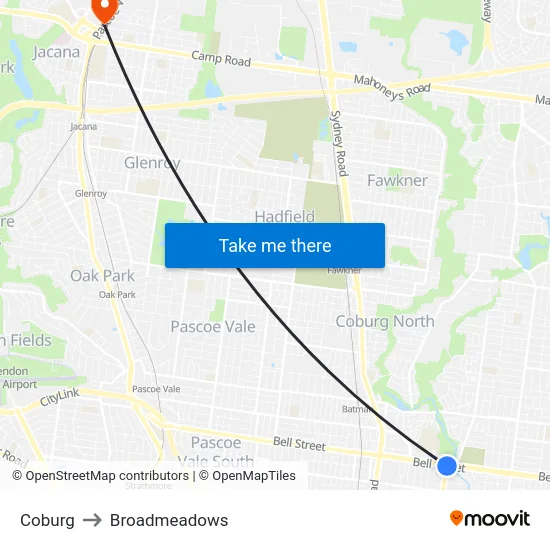 Coburg to Broadmeadows map