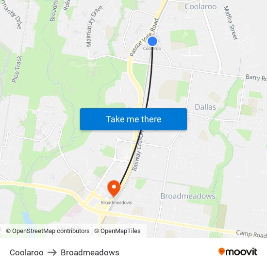 Coolaroo to Broadmeadows map