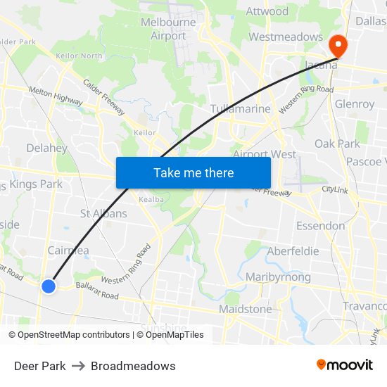 Deer Park to Broadmeadows map