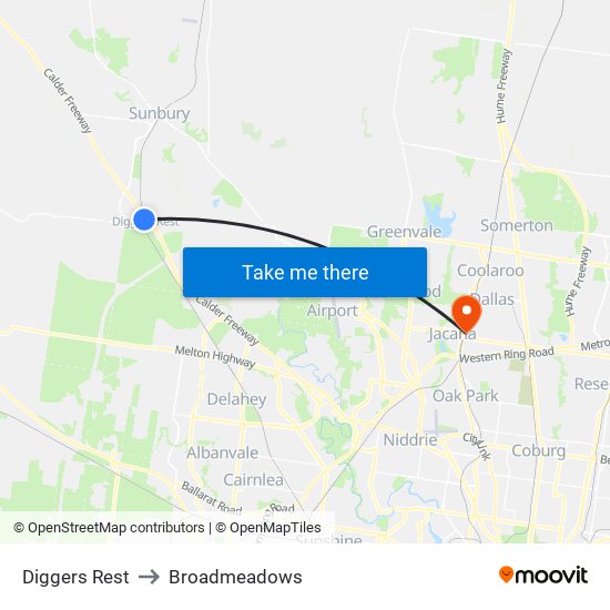 Diggers Rest to Broadmeadows map