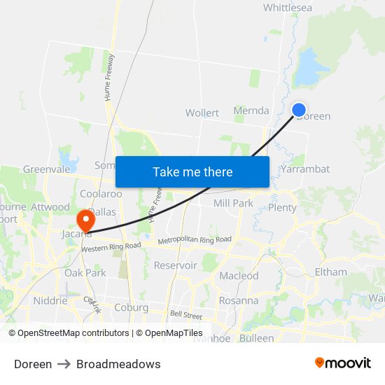 Doreen to Broadmeadows map