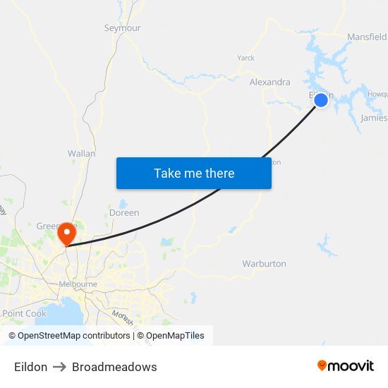 Eildon to Broadmeadows map