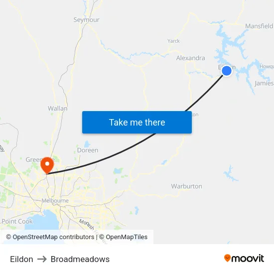 Eildon to Broadmeadows map
