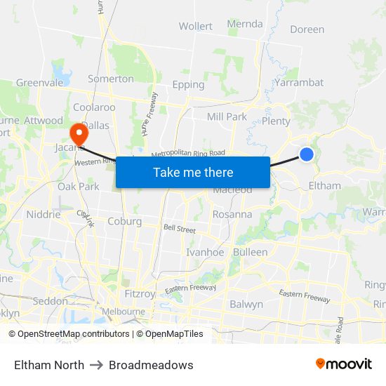 Eltham North to Broadmeadows map