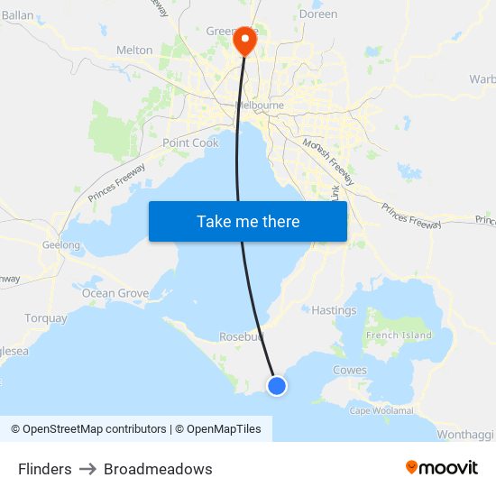 Flinders to Broadmeadows map