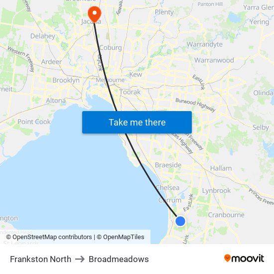 Frankston North to Broadmeadows map