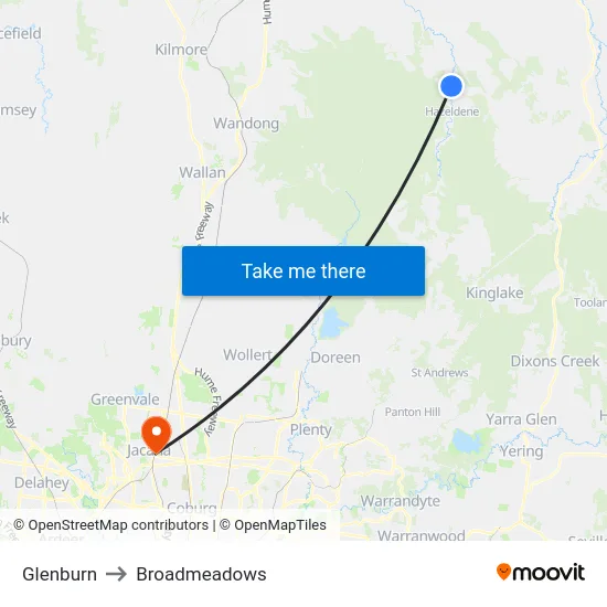 Glenburn to Broadmeadows map