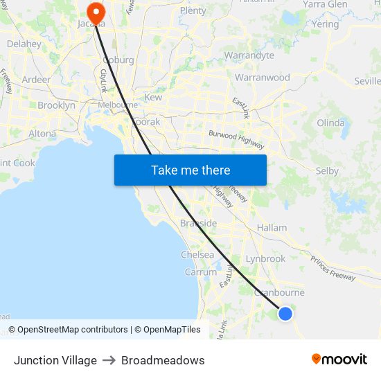 Junction Village to Broadmeadows map
