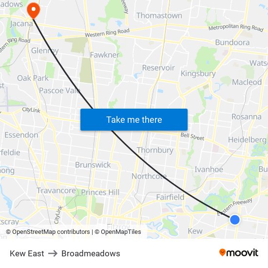 Kew East to Broadmeadows map