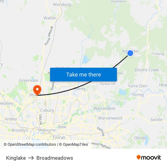 Kinglake to Broadmeadows map