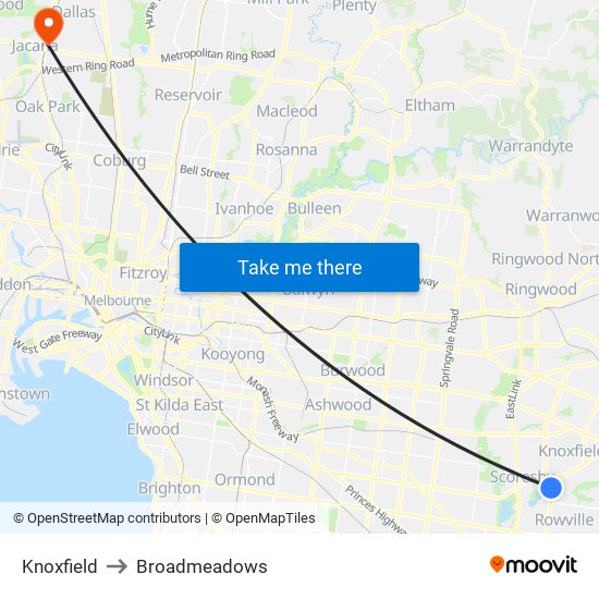 Knoxfield to Broadmeadows map