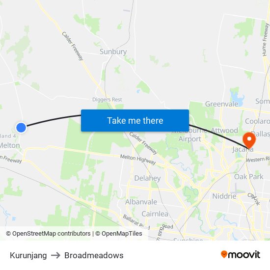 Kurunjang to Broadmeadows map